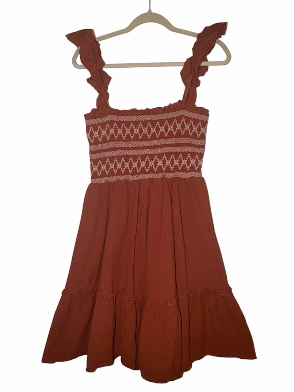 SHEIN Rust Ruffled Strap Smocked Casual Dress